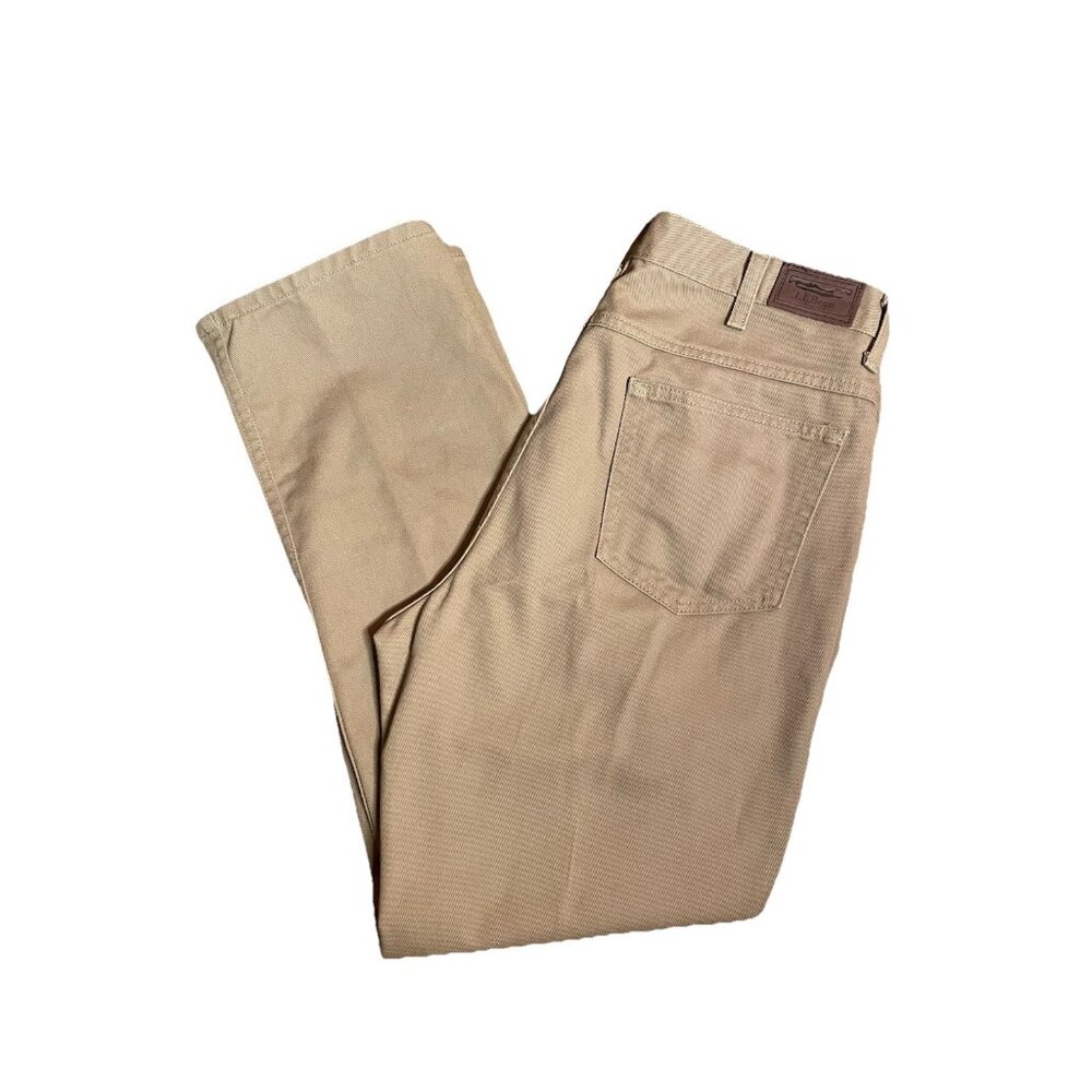 L.L. Bean Mens Straight Leg Jeans 35x30 Tan Classic Fit Khaki Pocket Denim Pants